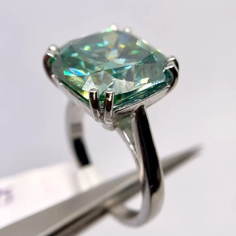 14 Carat Cushion Cut Moissanite Ring Huge Cocktail Statement Wedding Ring
